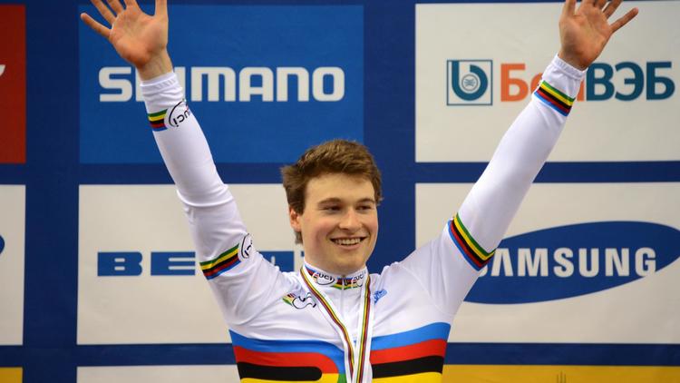 L'Allemand Stefan Botticher, champion du monde de la vitesse messieurs, le 24 février 2013 à Minsk [Kirill Kudryavtsev / AFP]