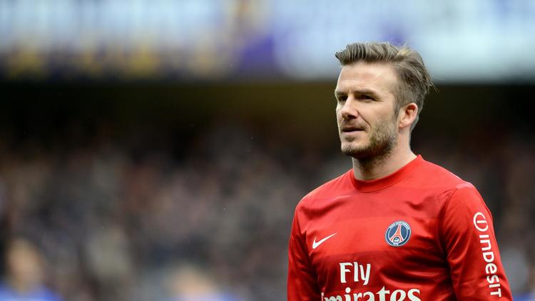 Le milieu de terrain du PSG David Beckham lors d'un match de Ligue 1 à Troyes, le 13 avril 2013. [Franck Fife / AFP/Archives]