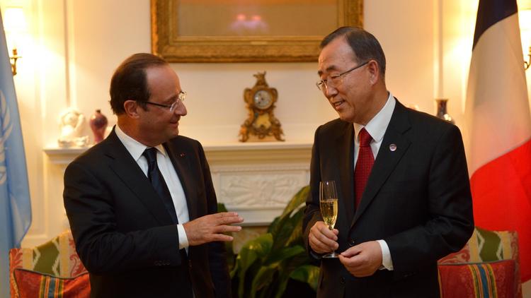 François Hollande et le secrétaire général de l'ONU Ban Ki-moon à New York, le 24 septembre 2012 [Eric Feferberg / Pool/AFP]