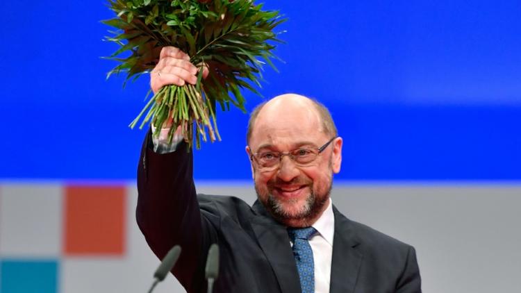 Martin Schulz, le 7 décembre 2017 après sa réélection à la tête du Parti social-démocrate allemand, le 7 décembre 2017  [John MACDOUGALL / AFP]