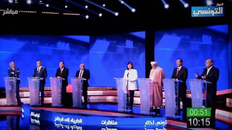 Capture d'écran montrant le plateau du premier des trois débats pour le 1er tour de l'élection présidentielle en Tunisie, le 7 septembre 2019 à Tunis [- / Ettounsiya TV channel/AFP]