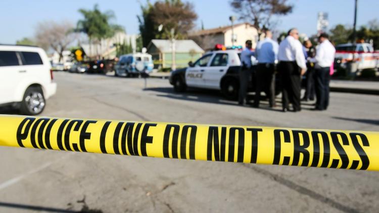 Des policiers sur les lieux d'un affrontement entre des membres du Ku Klux Klan et des antiracistes à Anaheim, Californie, le 27 février 2016 [RINGO CHIU / AFP]