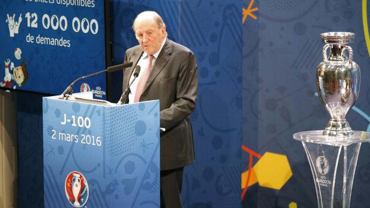 Jacques Lambert tient une conférence de presse à 100 jours du coup d'envoi de l'Euro-2016, le 2 mars à Paris [MATTHIEU ALEXANDRE / AFP/Archives]