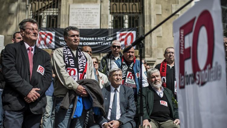 Des membres de FO le 1er mai 2014 à Lyon [Jeff Pachoud / AFP]