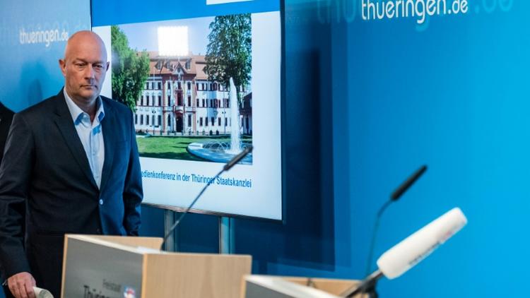 Le Premier ministre élu de Thuringe, Thomas Kemmerich, s'apprête à donner une conférence de presse à Erfurt, le 6 février 2020 [JENS SCHLUETER / AFP/Archives]