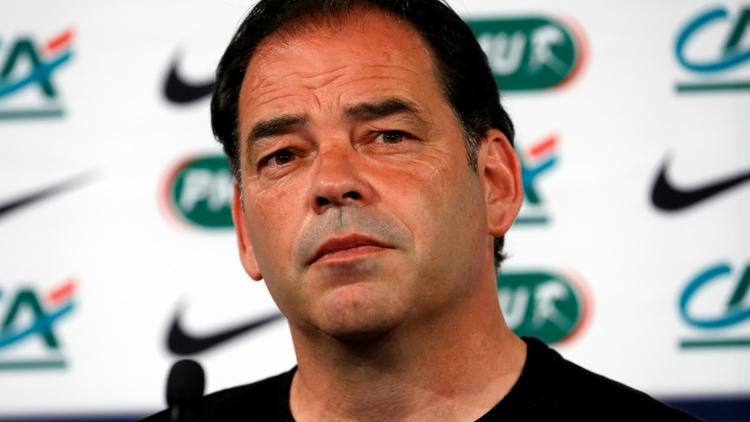 L'entraîneur d'Angers Stéphane Moulin en conférence de presse au Stade de France, le 26 mai 2017 [THOMAS SAMSON / AFP]