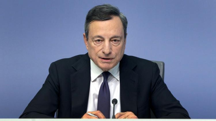 Le président de la Banque centrale européenne Mario Draghi, le 26 avril 2018 à Francfort. [Daniel ROLAND / AFP/Archives]