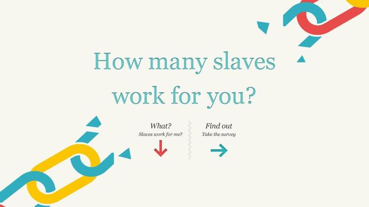 page d'accueil du site SlaveryFootprint, le questionnaire qui permet d'évaluer le nombre d'esclaves à notre service (capture d'écran du site)