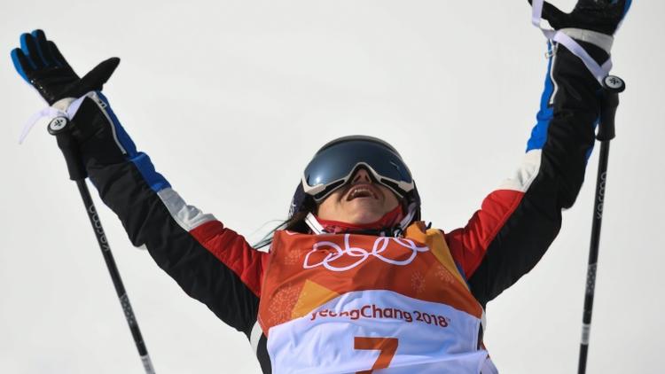 La Française Marie Martinod à l'issue de son dernier run dans le ski halfpipe des Jeux de Pyeongchang, le 19 février 2018 [LOIC VENANCE / AFP]