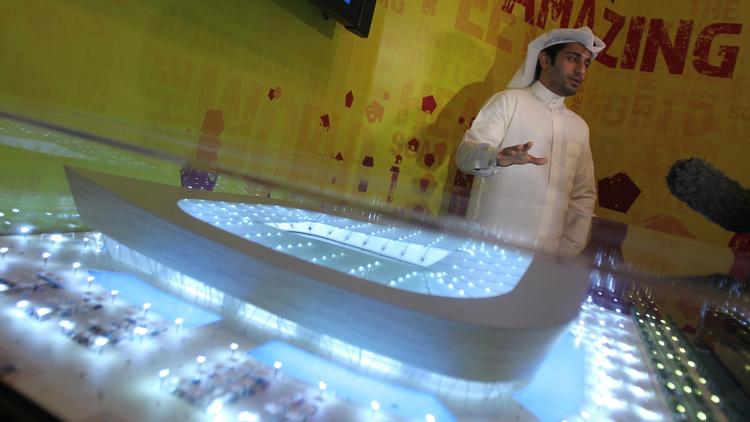 Le Qatar présente la maquette de son stade Al-Shamal lors d'une exposition à Dubai, le 28 avril 2010 [Karim Sahib / AFP/Archives]
