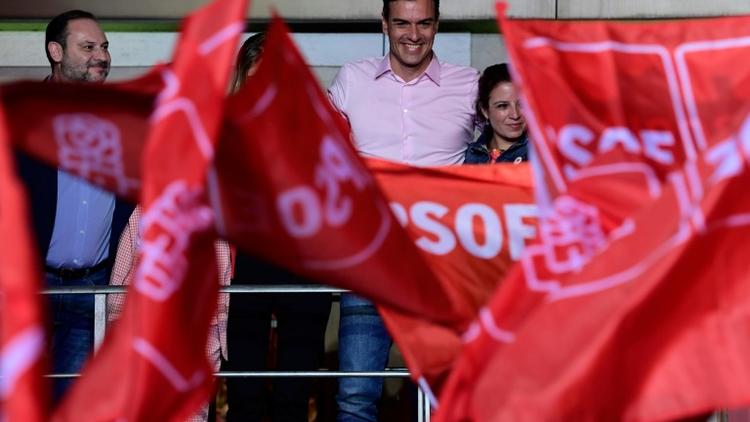 Le Premier ministre socialiste espagnol  Pedro Sanchez lors d'un meeting électoral à Madrid le 28 avril 2019 à l'issue des élections législatives en Espagne [JAVIER SORIANO / AFP]