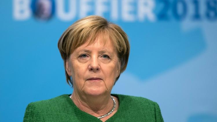 La chancelière allemande Angela Merkel, le 25 octobre 2018 à Fulda, dans l'ouest de  l'Allemagne [Silas Stein / dpa/AFP/Archives]