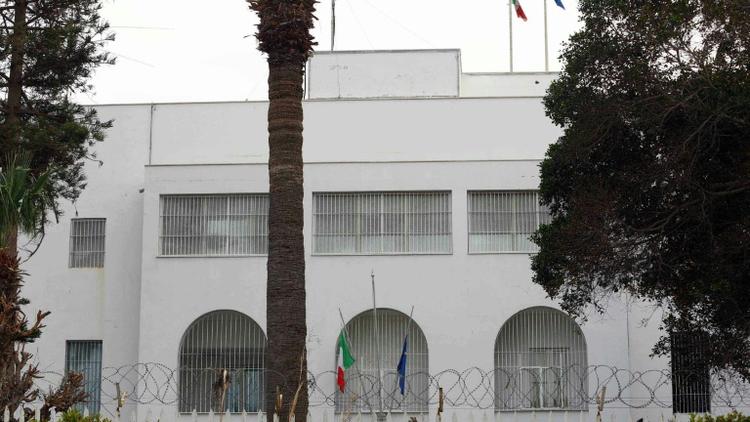 L'ambassade d'Italie à Tripoli, le 15 février 2015 [MAHMUD TURKIA / AFP/Archives]