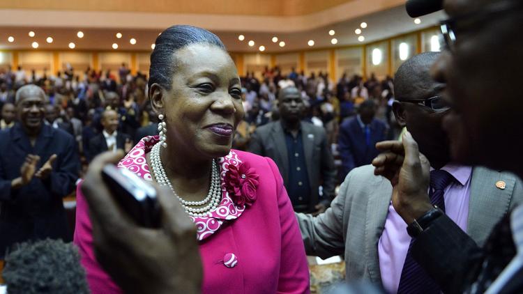La maire de Bangui, Catherine Samba-Panza, élue présidente de transition par le parlement centrafricain, le 20 janvier 2014 à Bangui [Eric Feferberg / AFP]