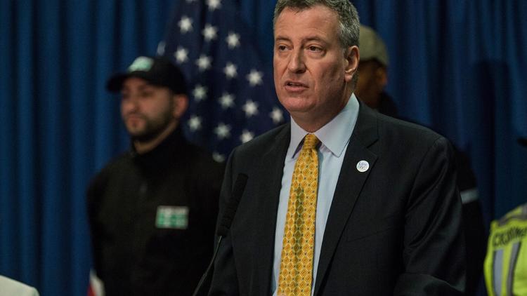 Le maire de New York, Bill de Blasio annonce des mesures contre les chauffards, le 18 février 2014 à New York [Andrew Burton / Getty/AFP/Archives]
