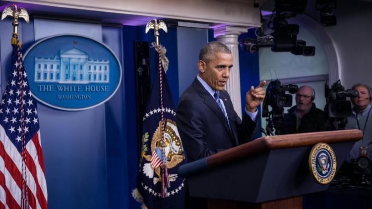 Barack Obama lors d'une conférence de presse à la Maison Blanche, le 16 décembre 2016 à Washington [ZACH GIBSON / AFP/Archives]