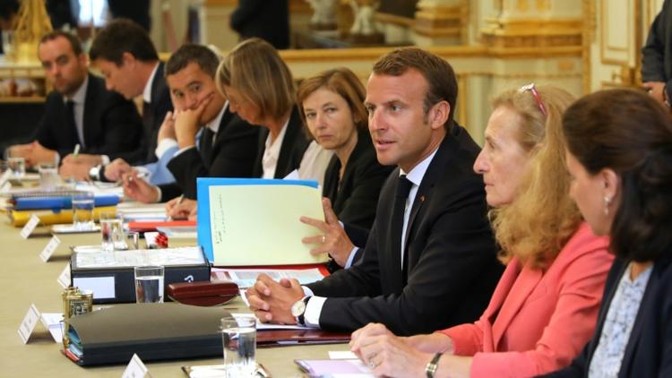 Emmanuel Macron s'exprime en conseil des ministres le 5 septembre 2018 [LUDOVIC MARIN / POOL/AFP]