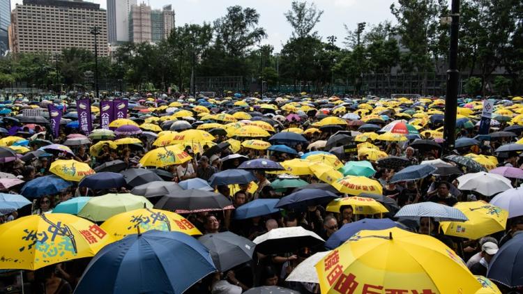 Des manifestants anti-gouvernementaux à Hong Kong le 21 juillet 2019 [Laurel CHOR / AFP]