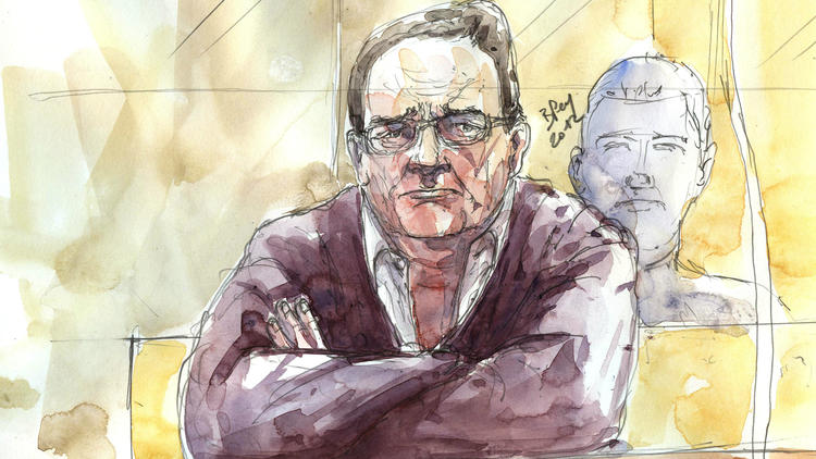 Un dessin fait le 13 septembre 2012 représentant Bruno Cholet, durant son procès à la Cour d'Assises de Paris.