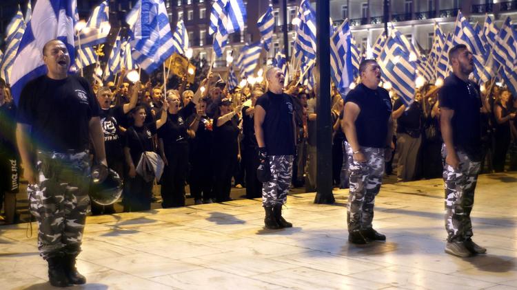 Un rassemblement du parti néonazi Aube doréee à Athènes, le 29 mai 2013 [Str / AFP/Archives]