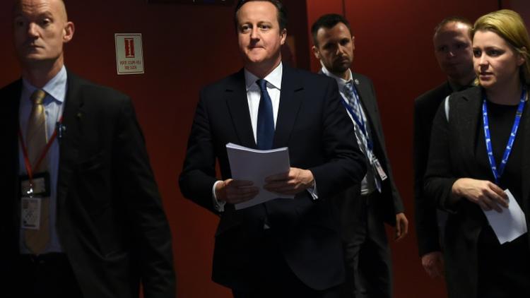 Le Premier ministre britannique David Cameron à la fin du sommet de l'Union européenne, à Bruxelles, le 19 février 2016 [EMMANUEL DUNAND / AFP]