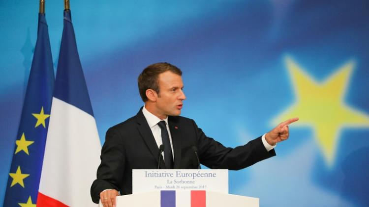 Emmanuel Macron prononce un discours sur l'Union européenne dans l'amphithéâtre de la Sorbonne, à Paris, le 26 septembre 2017 [ludovic MARIN / POOL/AFP/Archives]