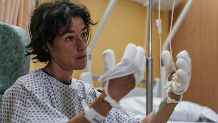 L'alpiniste Elisabeth Revol lors d'une interview exclusive à l'AFP dans un hôpital à  Sallanches, dans les Alpes françaises, le 31 janvier 2018 [PHILIPPE DESMAZES / AFP]