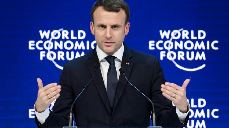 Emmanuel Macron à Davos en Suisse le 24 janvier 2018 [Fabrice COFFRINI / AFP]