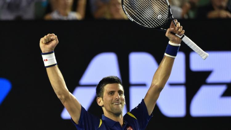Novak Djokovic, vainqueur de Roger Federer en demi-finale de l'Open d'Australie, le 28 janvier 2016 à Melbourne [SAEED KHAN / AFP]