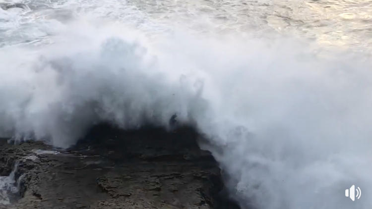 Un promeneur a été surpris par une vague gigantesque à Santa Cruz, en Californie. 