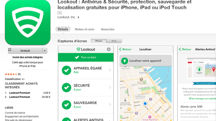 Lookout est un antivirus complet sur les appareils iOS