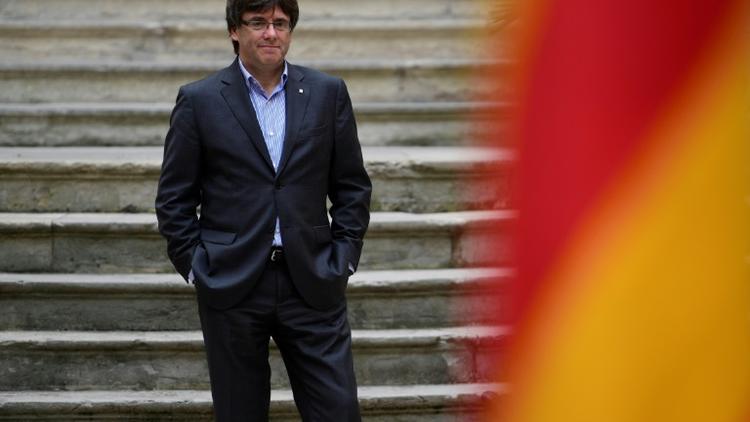L'indépendantiste catalan Carles Puigdemont à Gérone, en Espagne, le 30 septembre 2017 [PIERRE-PHILIPPE MARCOU / AFP/Archives]