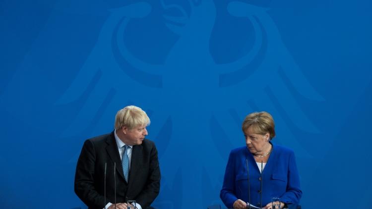 La chancelière allemande Angela Merkel et le Premier ministre britannique Boris Johnson, le 21 août 2019 à Berlin [John MACDOUGALL / AFP]