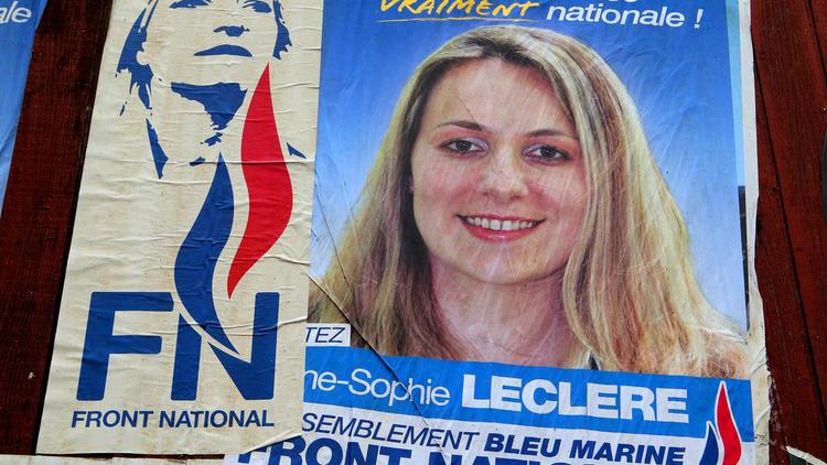 Une affiche de l'ex-candidate du Front national aux élections municipales, le 18 octobre 2013 à Rethel [Francois Nascimbeni / AFP/Archives]