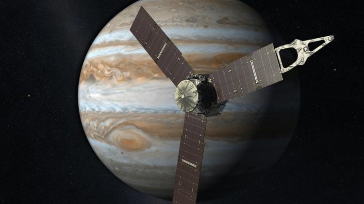 Montage photo réalisé par la Nasa dela sonde Juno en orbite autour de Jupiter, le 5 août 2015 [- / NASA/AFP/Archives]
