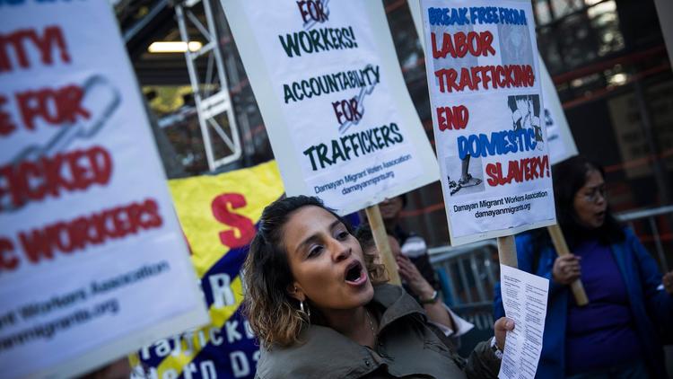 Manifestation contre l'esclavage moderne devant le siège des Nations Unies à New York, le 23 septembre 2013 [Andrew Burton / Getty Images/AFP/Archives]