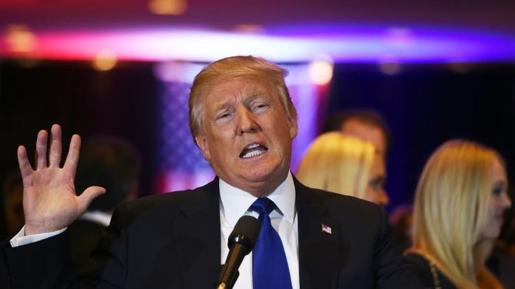 Le candidat à l'investiture républicaine pour la présidentielle américaine Donald Trump, après sa victoire dans l'Etat de New York, le 19 avril 2016 à New York [Jewel SAMAD / AFP]
