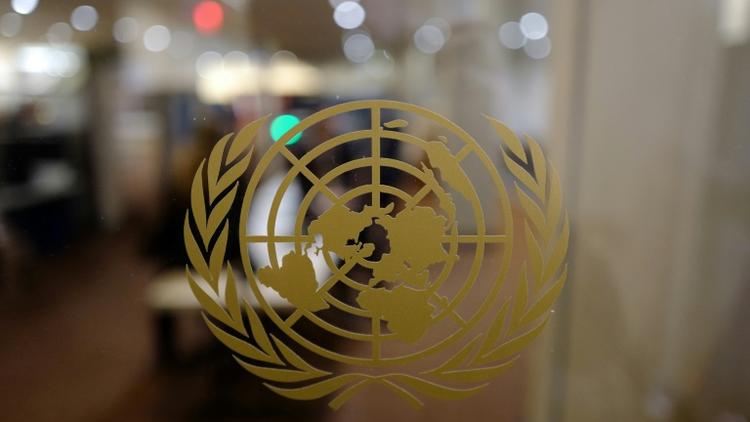 Le logo de l'Organisation des Nations unies (ONU) au siège de l'organisation à New York, le 25 septembre 2018 [Ludovic MARIN / AFP/Archives]