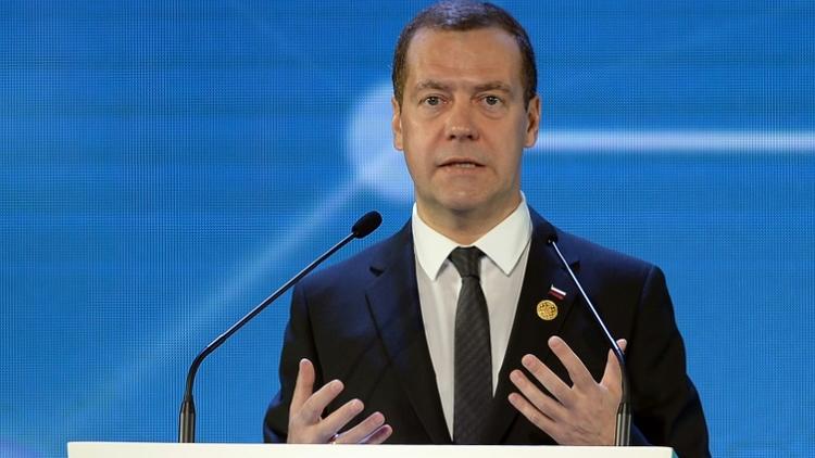 Le Premier ministre russe Dmitri Medvedev lors du Forum annuel de la Coopération économique pour l'Asie-Pacifique (Apec) à Manille le 18 novembre 2015 [PUNIT PARANJPE / POOL/AFP/Archives]