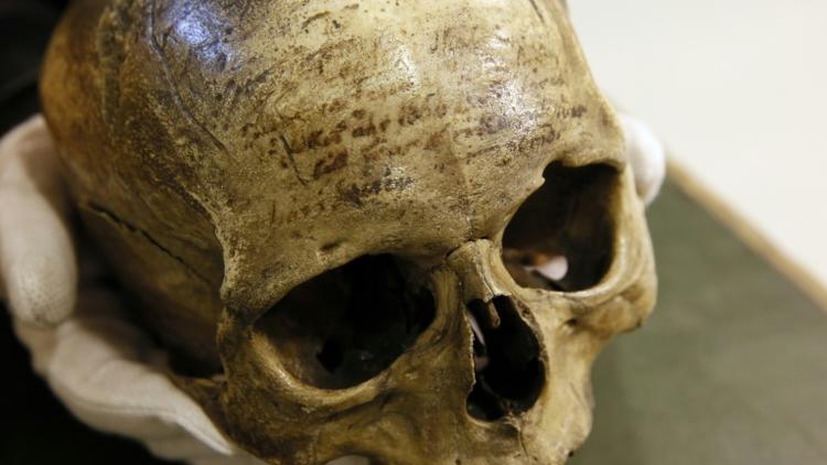 Le crâne du philosophe français René Descartes de retour au musée de l'Homme au Palais de Chaillot à Paris, le 27 août 2015 [Patrick Kovarik / AFP]