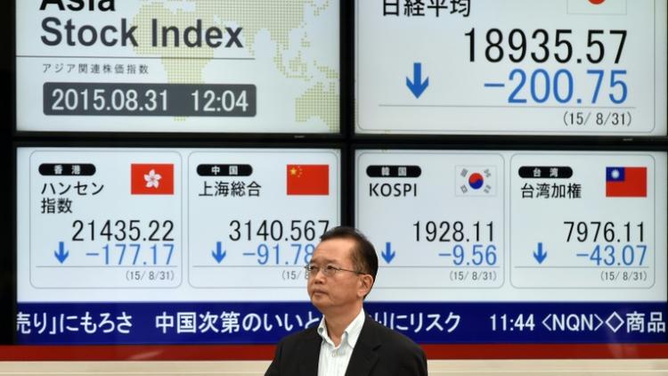 Les indices de la Bourse de Japon, le 31 août 2015, à Tokyo [YOSHIKAZU TSUNO / AFP]
