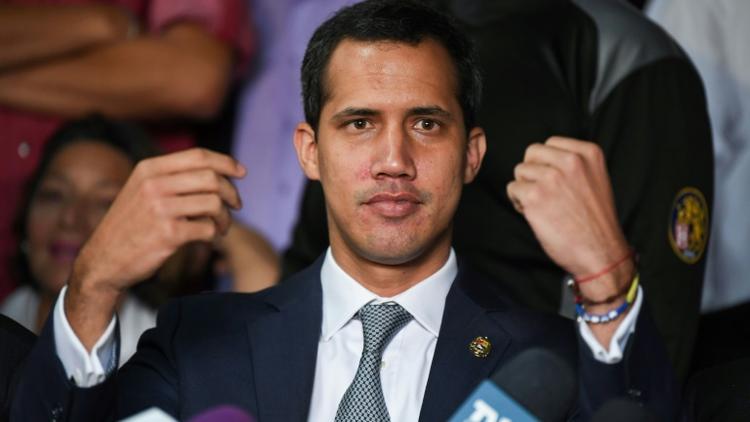 L'opposant Juan Guaido donne une conférence de presse à Caracas, le 3 mai 2019 [RONALDO SCHEMIDT / AFP]