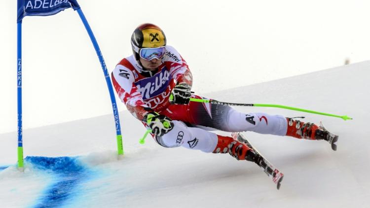 L'Autrichien Marcel Hirscher lors du slalom géant d'Adelboden (Suisse), le 10 janvier 2015 [FABRICE COFFRINI / AFP/Archives]