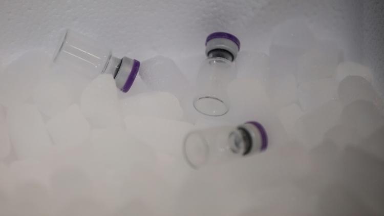 Des fioles de vaccin, vides pour un test à blanc, le 22 décembre 2020 à Chanteloup-en-Brie [GEOFFROY VAN DER HASSELT / POOL/AFP]