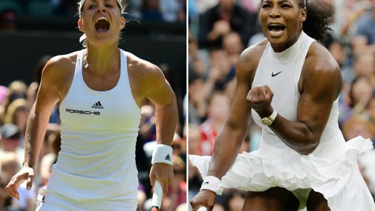 Photomontage représentant l'Allemande Angelique Kerber et l'Américaine Serena Williams, à Wimbledon  [ADRIAN DENNIS, GLYN KIRK / AFP]