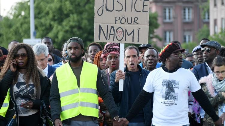 Famille et proche de Naomi Musengaparticipe à une marche silencieuse, le 16 mai 2018 à Strasbourg [FREDERICK FLORIN / AFP]