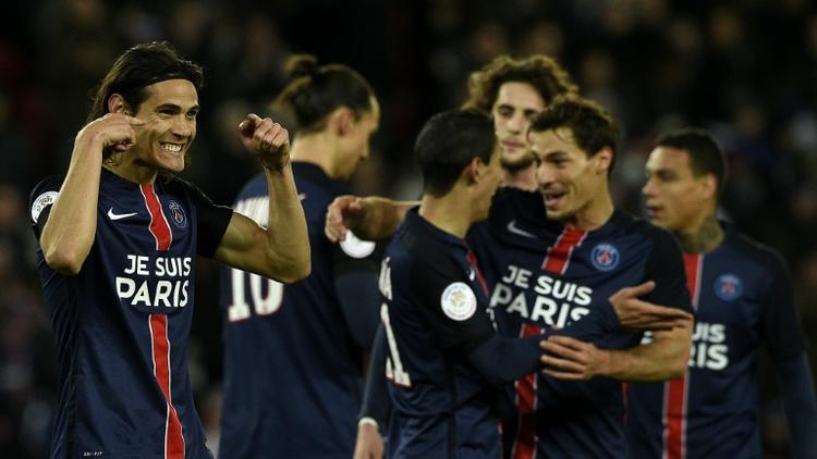 La joie des Parisiens après l'ouverture du score contre Troyes signée Edinson Cavani, le 28 novembre 2015 [FRANCK FIFE / AFP]