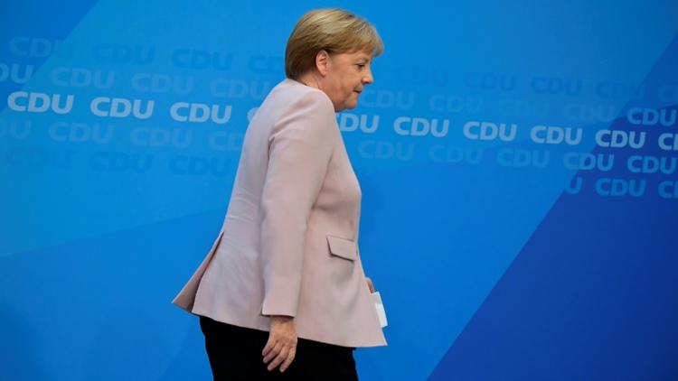 La chancelière allemande Angela Merkel, après une déclaration sur la crise au sein de sa coalition, le 2 juin 2019 à Berlin  [Tobias SCHWARZ / AFP]