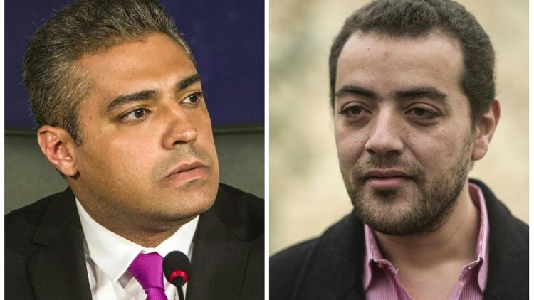 Un montage photo des deux journalistes de la chaîne qatarie Al-Jazeera,  l'Egyptien Baher Mohamed (D) et le Canadien Mohamed Fahmy, le 23 septembre 2015 [KHALED DESOUKI / AFP]