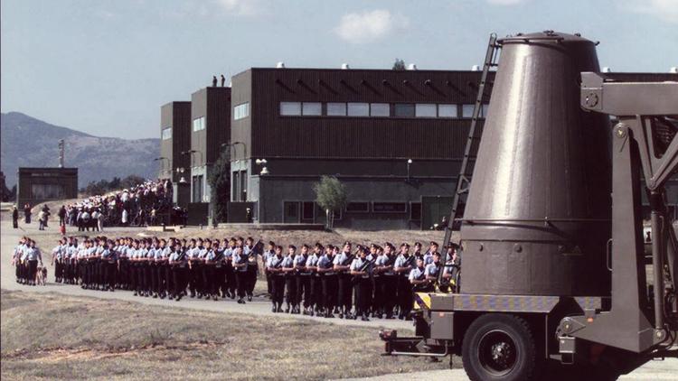 Image d'archives de la cérémonie de la fin de la posture d'alerte nucléaire sur le plateau d'Albion le 16 septembre 1996 [Boris Horvat / AFP/Archives]